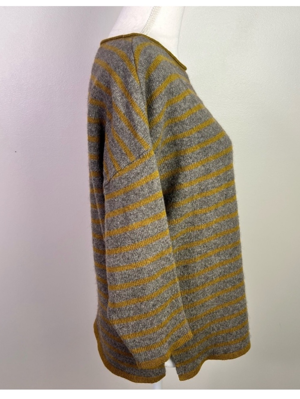 Eileen Fisher Yellow and Grey Stripe Wool/Yak Sweater - Picture 6 of 8